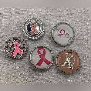 BREAST CANCER PINK RIBBON - Snap Button Charms - 18mm/20mm - Set of 5